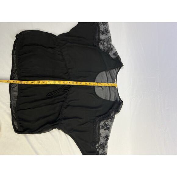 VTG BCBG Max AZRIA Sheer black blouse Size M lace cut out trim Wimsigoth - Picture 7 of 9